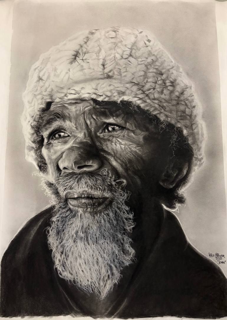 Original Other Drawing by Wayne Le Roux | Portraiture Art on Paper | John - The Last Witness