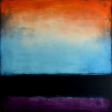 60x60 Huge Rothko Inspired Deep Thoughts Sunset in Orange Blue thumb