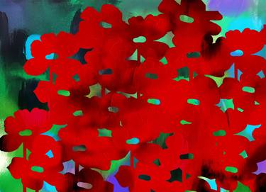 Red crimson Poppies 48x60 ink giclee embellished thumb