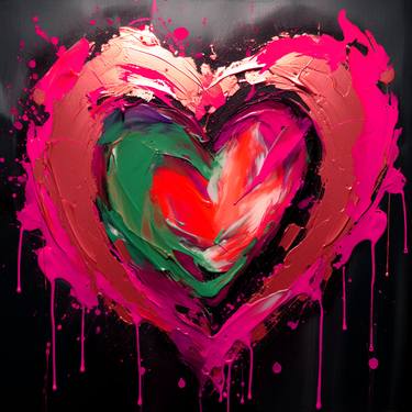 PINK HEART GRAFFITI HUGE - ink embellished giclee canvas Limited thumb