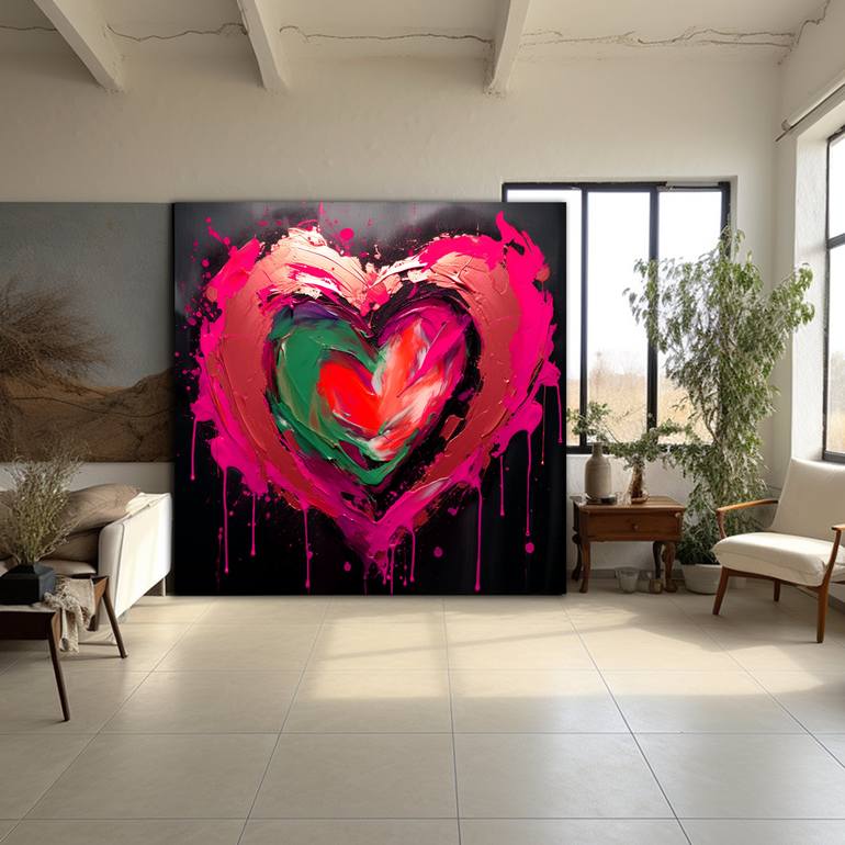 Original Rainbow Heart Pink Abstract Digital by Robert Erod