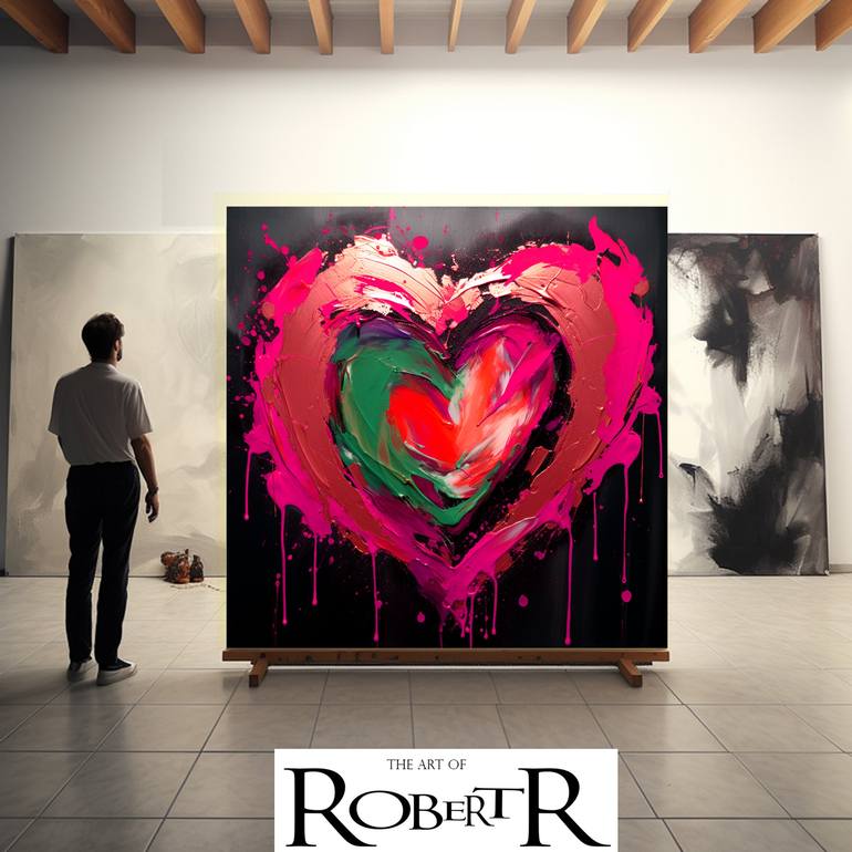 Original Rainbow Heart Pink Abstract Digital by Robert Erod