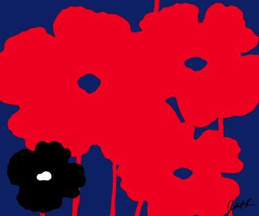45x55 Fabulous Poppies Blue Red Signed Robert R thumb