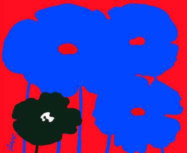 Vivid 45x55 Fabulous Poppies Blue Red Signed Robert R thumb