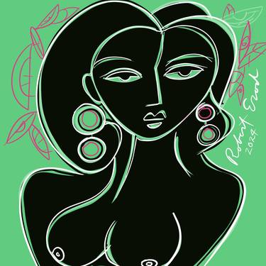 Green Eyed Lady Female nude 2 - Ink Giclee canvas thumb