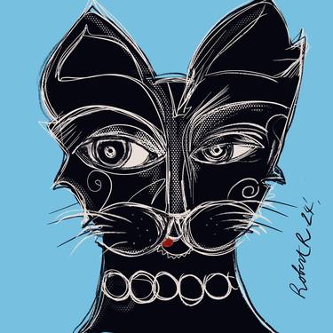 Fashionista Cat - Ink on canvas  wrap Giclee - thumb