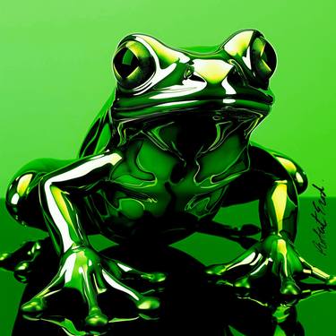 The greenest frog - 36x36 Signed , Ink on canvas  wrap Giclee - thumb