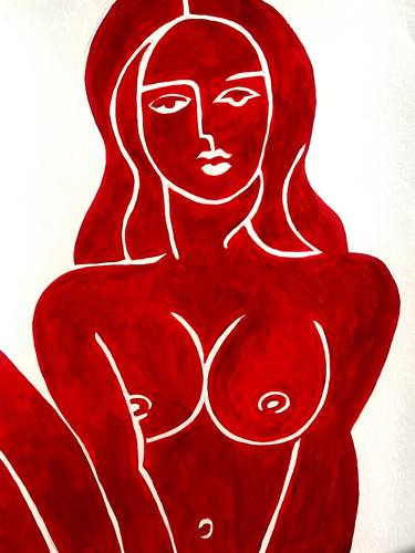 48X36 Lady in Red Female Nude Original Drawing and Acrylic thumb