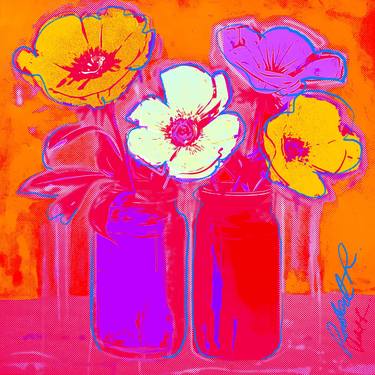 Orange Purple Poppies Signed Art thumb