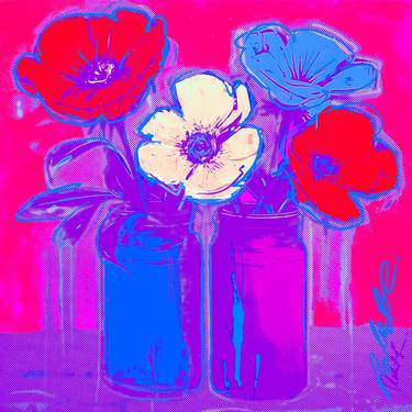 Red Violet Blue Poppies Signed Art thumb