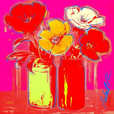 Yellow Red Poppies Signed Art thumb