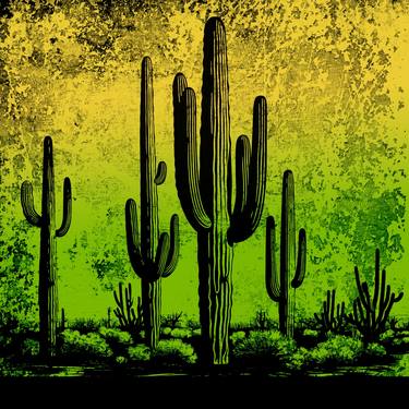 Lime Sunset Cactus Saguaros Signed Art by Robert Erod thumb