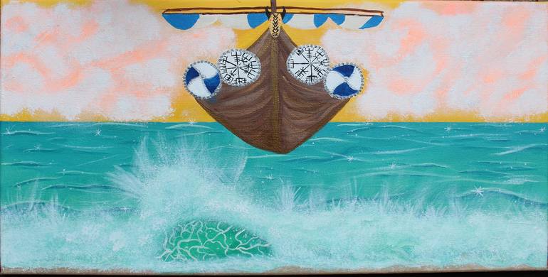 Original Boat Painting by Amber Coben | Abstract Art on Canvas | Show Me the Way