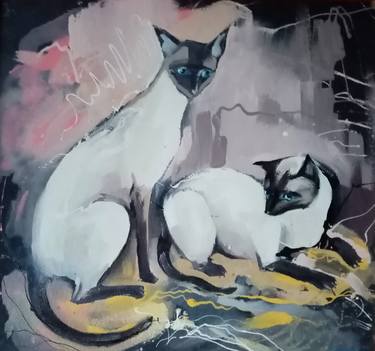 Original Cats Painting by Valeriia Leventsova