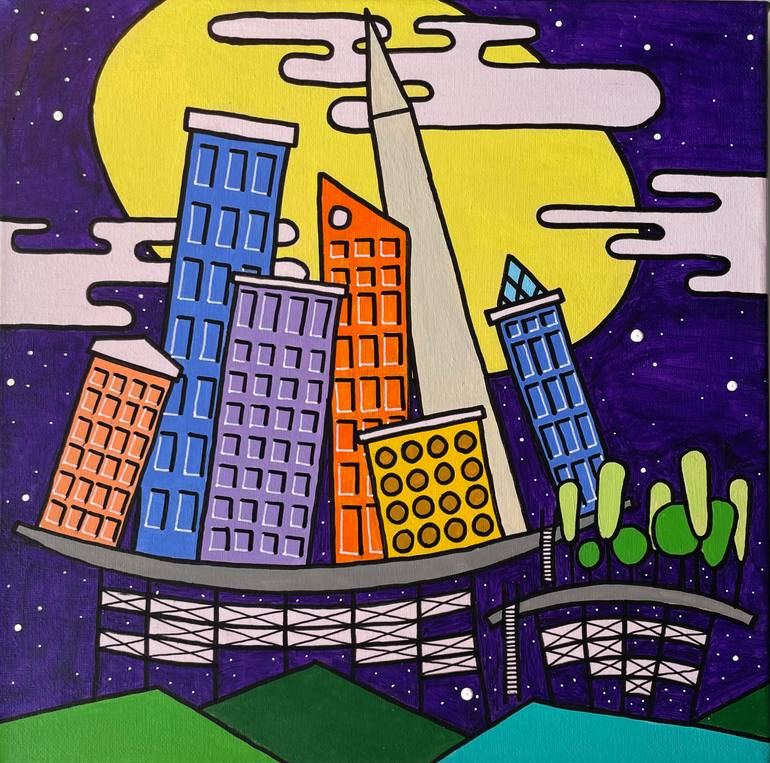 Original Landscape Painting by Fernando Garcia Feratelier | Conceptual Art on Canvas | Starry night over the obelisk