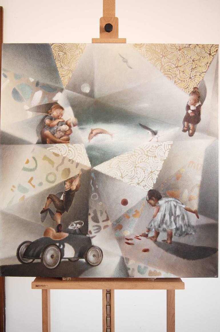 Original Cubism Children Painting by Davide Filippo Ceccarossi