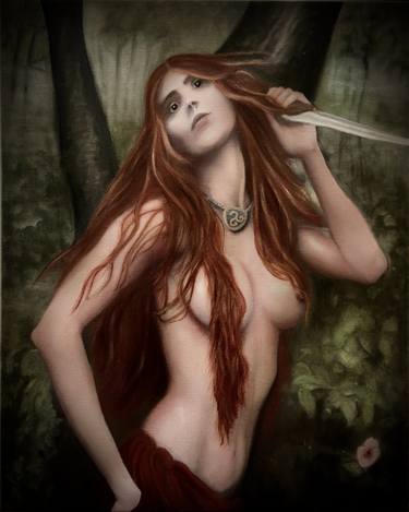 Original Pre-raphaelite Nude Painting by Alyson J Barton