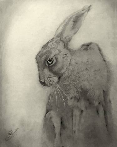 "The Last Great Hare": Framed Signed Drawing on Parchment Paper thumb