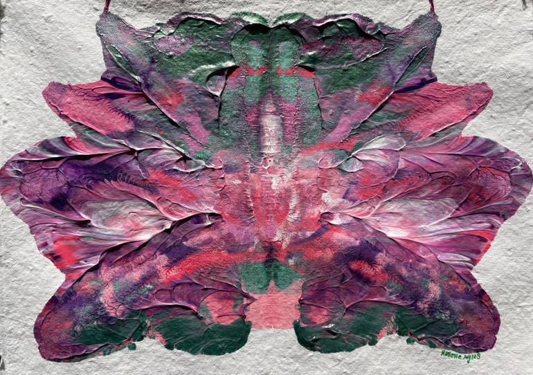 Original Floral Painting by Roselle Agles | Abstract Expressionism Art on Paper | Fantasy Flower Pink Green