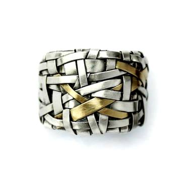 woven ring - silver + gold thumb