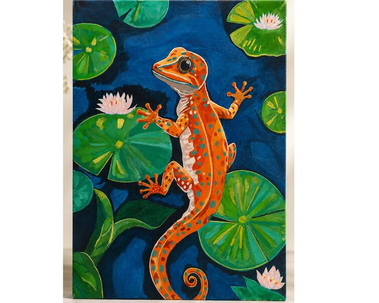 Original Wildlife Painting by Vineeta Joseph | Abstract Art on Canvas | Guardian of the Lily Pond