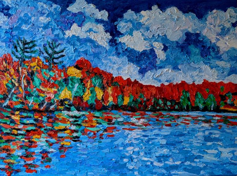 Original Landscape Painting by Susan Ross | Abstract Art on Canvas | Autumn on the Lake