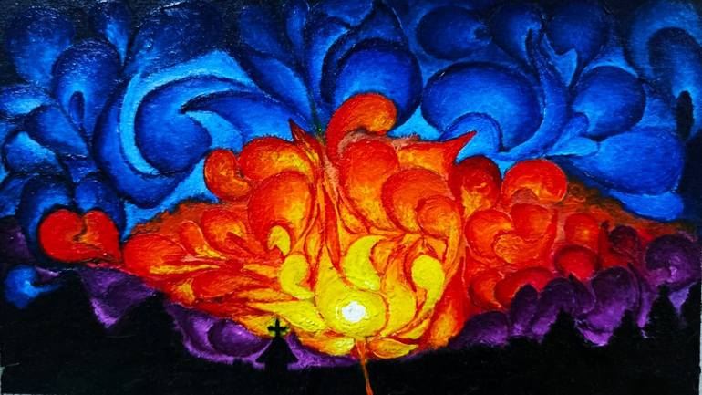 Original Landscape Painting by Dennis Mw | Abstract Expressionism Art on Paper | When the Sunset Blooms in Rungiri I