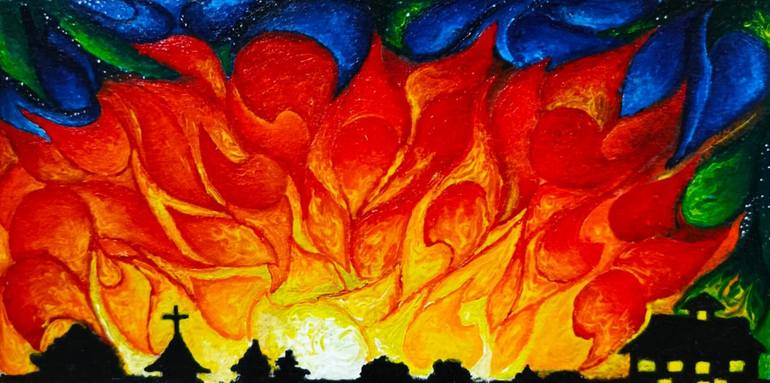 Original Landscape Painting by Dennis Mw | Abstract Expressionism Art on Paper | When the Sunset Blooms in Rungiri II