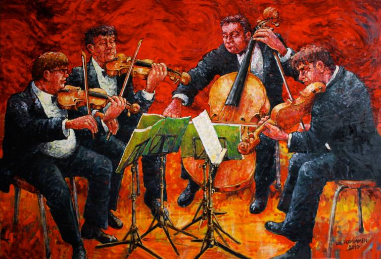 Original Music Painting by Luc Vernimmen  Illustration Art on Canvas  Quartet