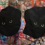 Unaltd (two black cats on abstraction) Painting by John Geary