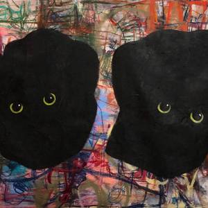 Untitled (two black cats on abstraction)