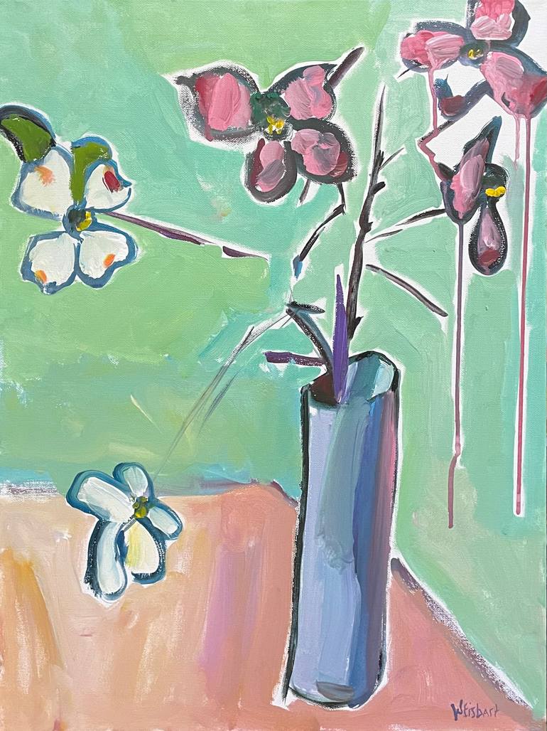 Original Floral Painting by Lori Weisbart-polson | Contemporary Art on Canvas | Pink and White Orchids