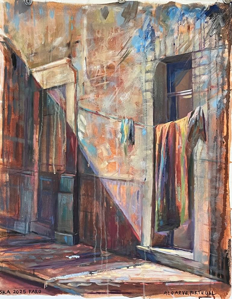 Original Architecture Painting by Sarah Kaiser-amaral | Contemporary Art on Paper | Colors of the Algarve