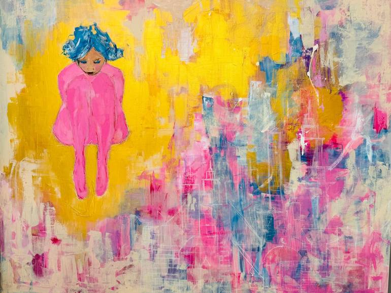 Original Women Painting by Edith Bevers | Contemporary Art on Canvas | Residual Self - Large Abstract Pink and Gold-Aesthetic Economics