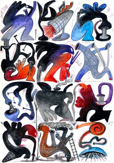 Original Abstract Expressionism Abstract Drawings by Claudio Zirotti