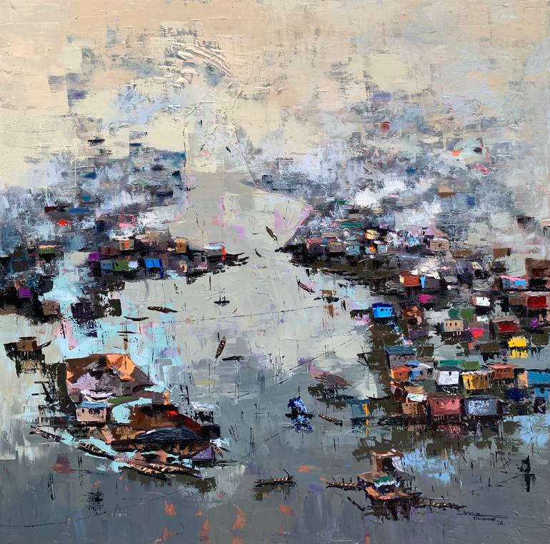 Original Landscape Painting by Rofiat Ibrahim | Expressionism Art on Canvas | It knows the way home ( Anatomy of the water front series )