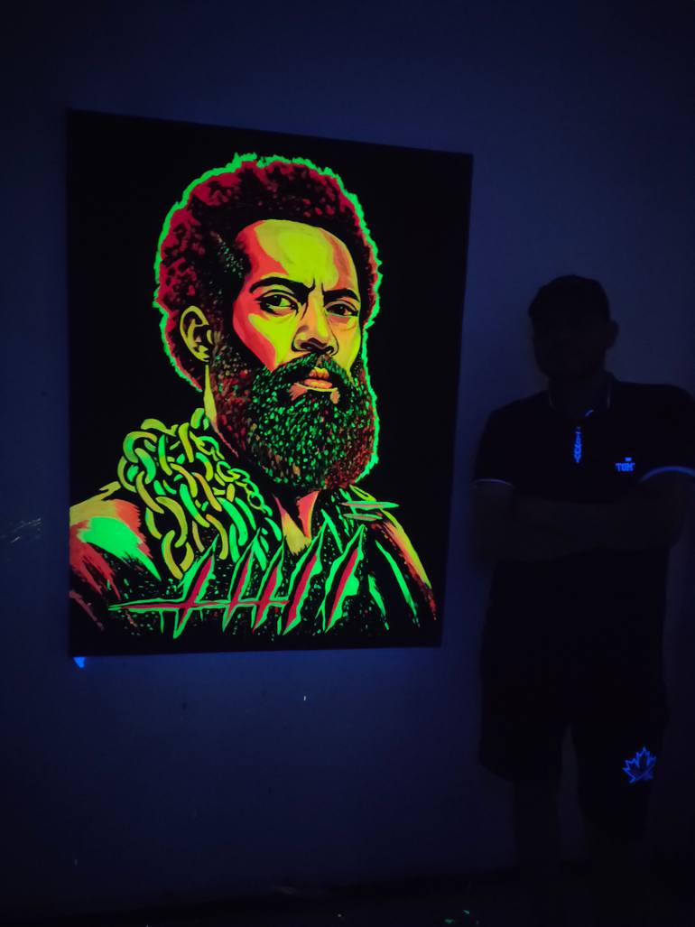 Original Famous Drawing by Mohammed Elsayed  Contemporary Art on Canvas  Neon Portrait