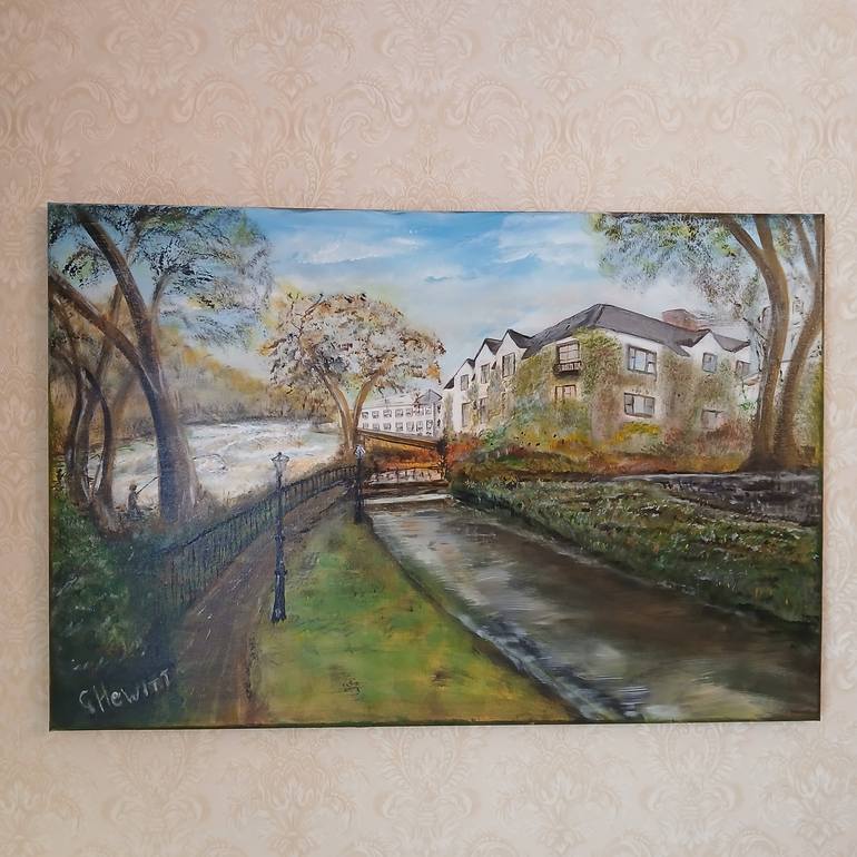 Original Architecture Painting by George Hewitt | Realism Art on Canvas | River walk at Galgorm Hotel and Spa