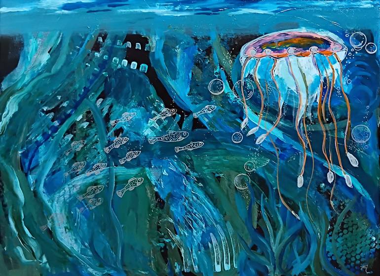 Original Ocean Painting by Rebecca Zuesse | Modernism Art on Canvas | Under the sea