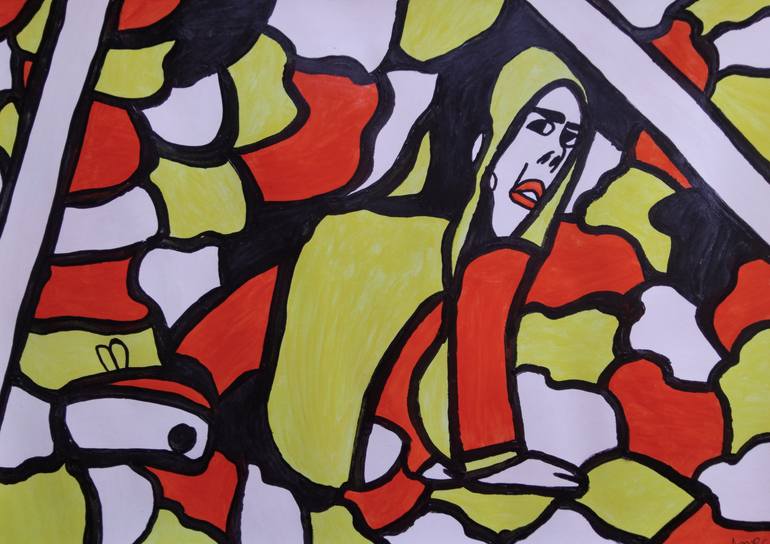 Original Children Painting by Alvaro Benito Carrascal | Contemporary Art on Paper | Little girl in the railway