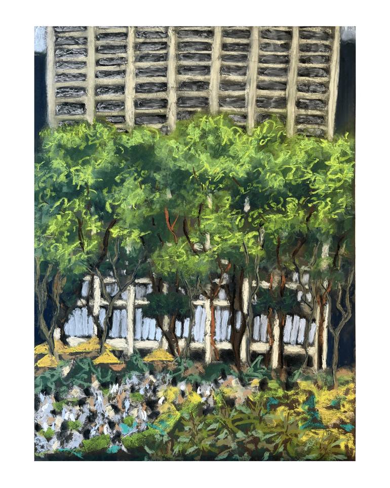 Original Cities Painting by Vanessa Wu | Contemporary Art on Hardboard | Bryant Park Movie Night