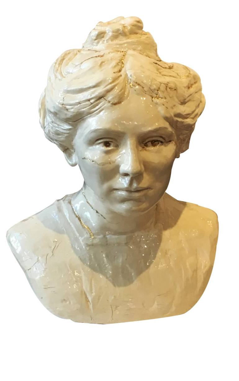 Art Nouveau Plaster Detailed and Stylized Womens Bust for sale at