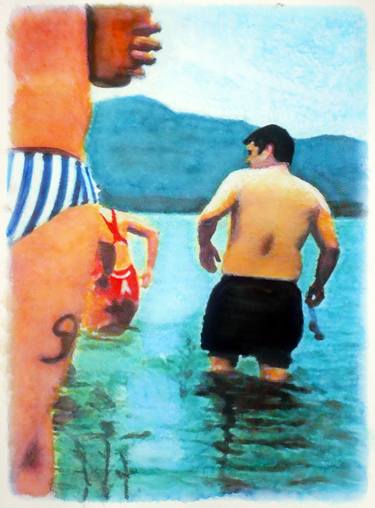 Original Figurative Beach Paintings by Sinisa Alujevic