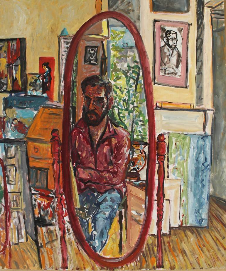 Self Portrait in Oval Mirror Painting by Steven Thomas Higgins ...