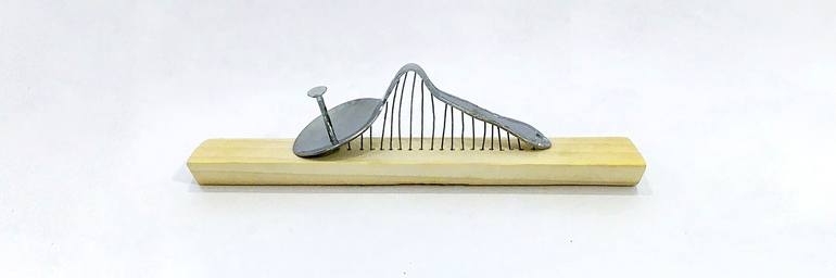 Original Abstract Sculpture by Audrey Mclean | Conceptual Art on Wood | Man At Piano