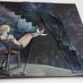 I believe this surrealistic artwork is speaking alone with its symbolic and poetic narration, describing that moments in life, when we simply put our legs on the Moon and grow.
Materials and technique used: charcoal, glue, jeans trousers, acrylic colors and varnish on canvas.
Made in Berlin, March 2016.