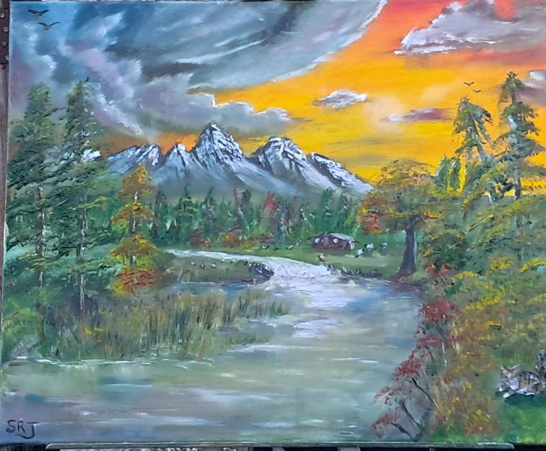Original Landscape Painting by Sean Jones | Impressionism Art on Canvas | Bob Ross inspired mountains