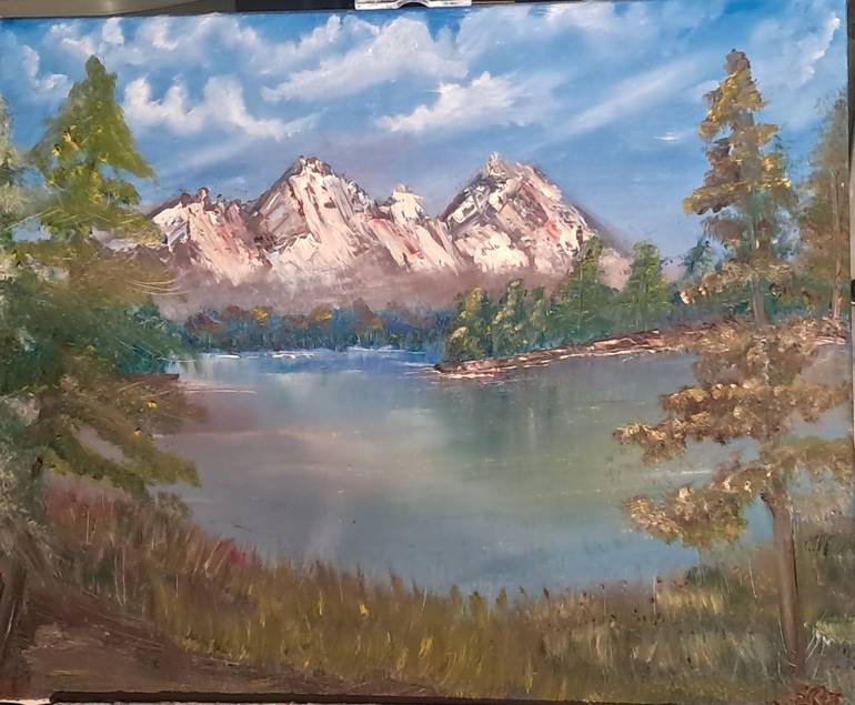 Original Mountain Painting by Sean Jones | Impressionism Art on Canvas | Bob Ross style mountains