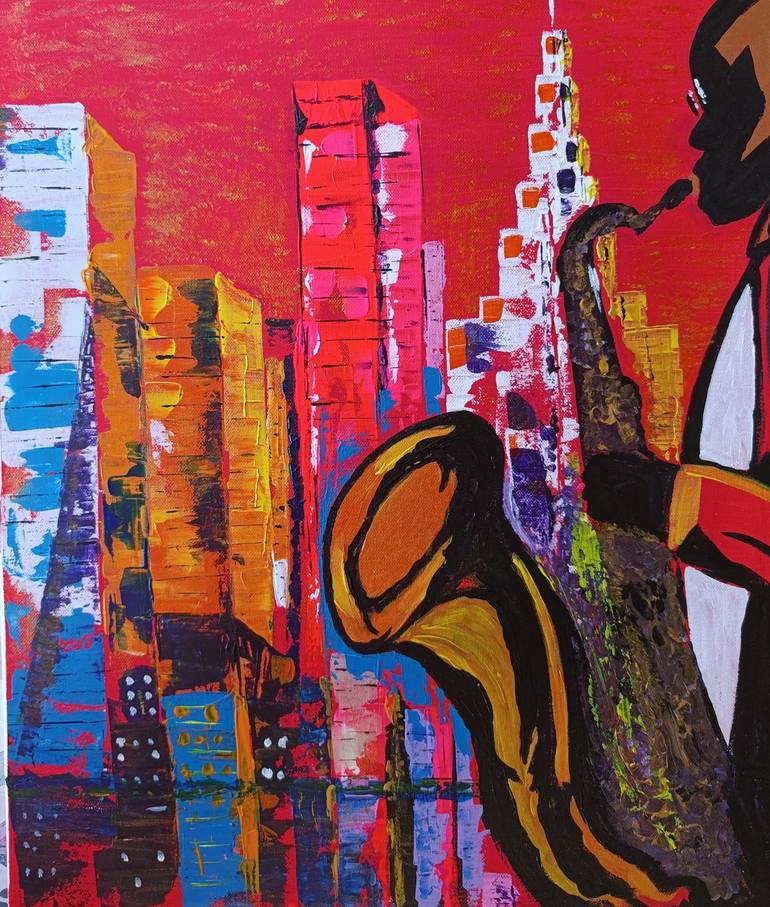 Original Cities Painting by Irina D-designer | Art Deco Art on Canvas | The Blues of Manhattan