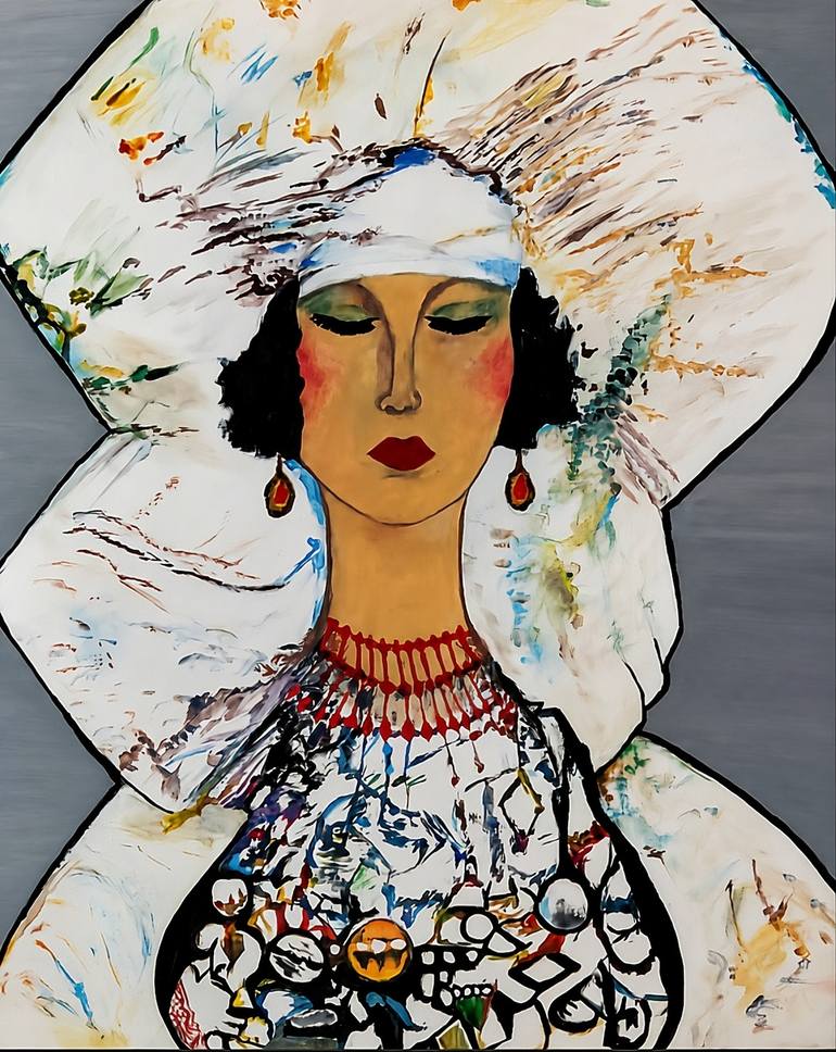 Original Women Painting by Yllka Emini | Portraiture Art on Canvas | Lady with the White Hat